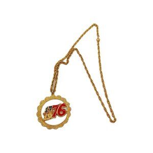 Rafaelian Necklace 1776-1976 Rpund Pendant Goldtone 2" 24" Chain